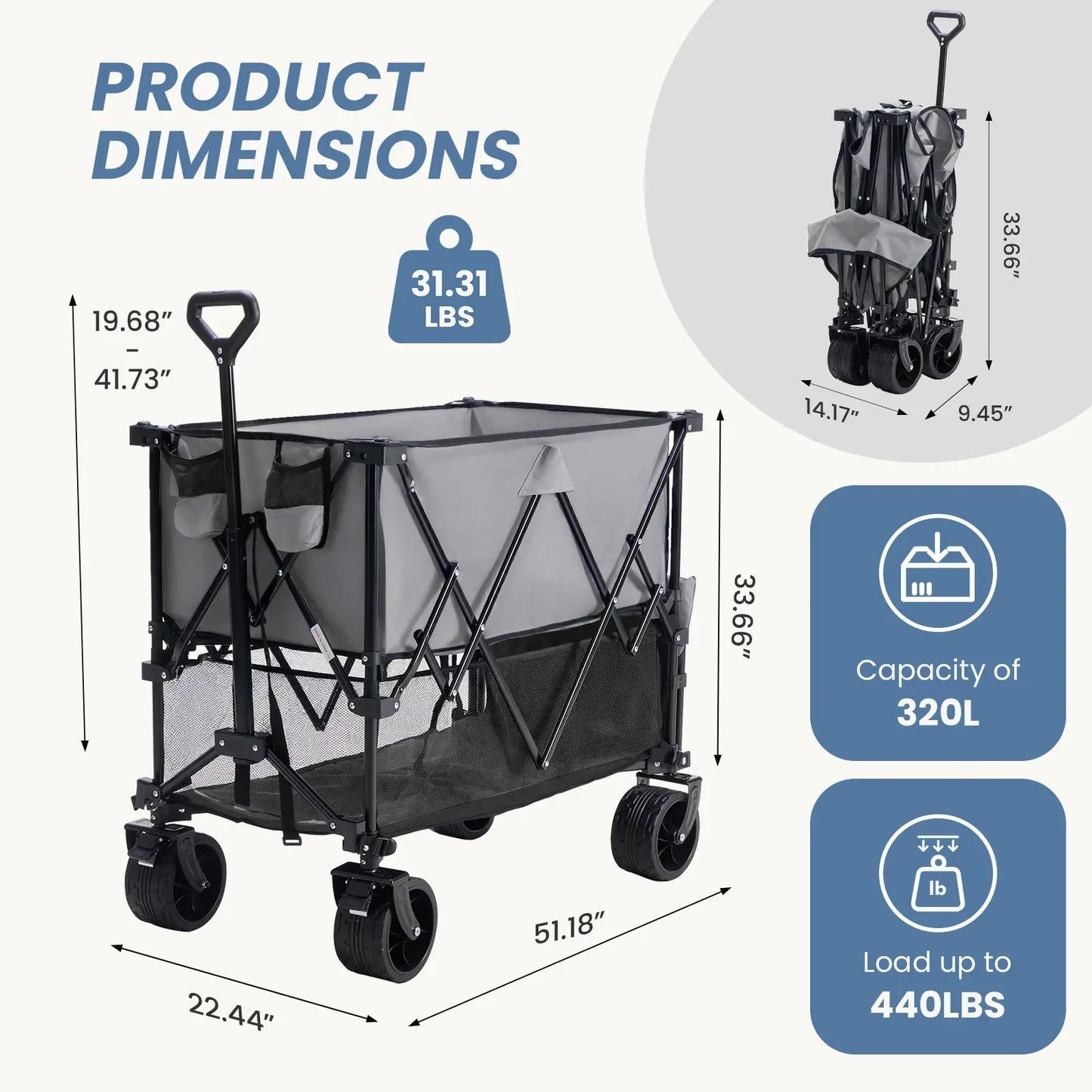 440 lbs Heavy Duty Double Decker Wagon with Extender